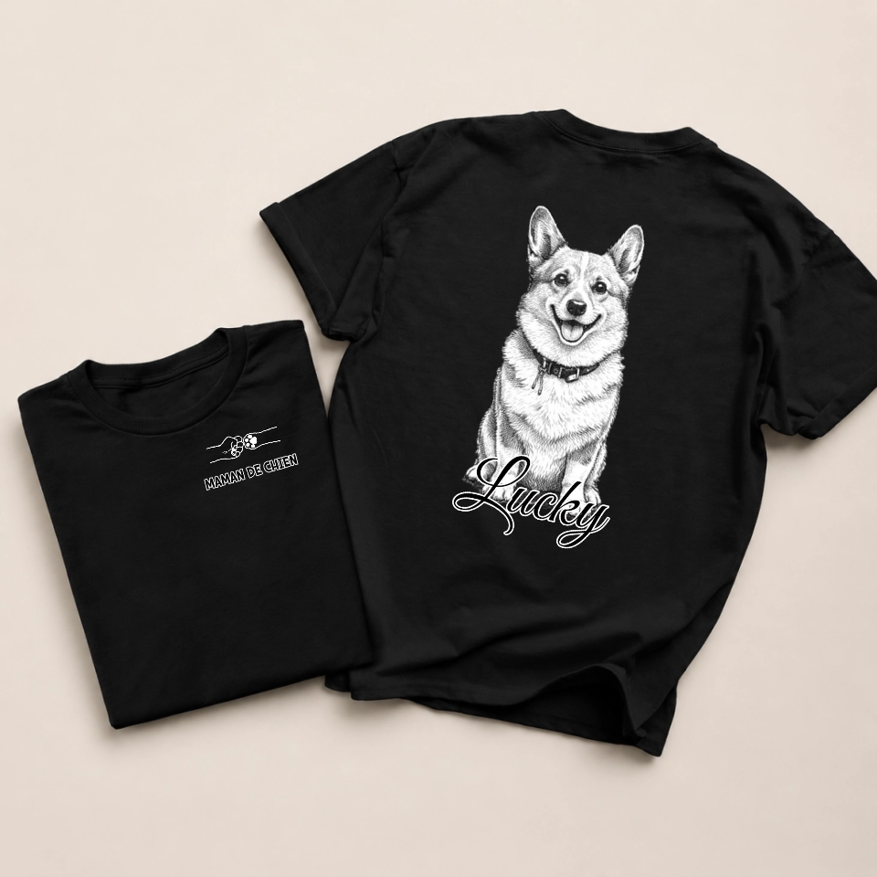 T-shirt avec chien - maman de chien/papa de chien - Personnalisé #812 — mockup cmuelm1sc001es7b0vj05owhv