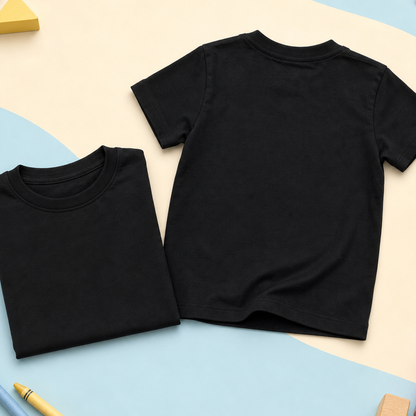 T-shirt enfant noir personnalisable – vue avant et arrière
